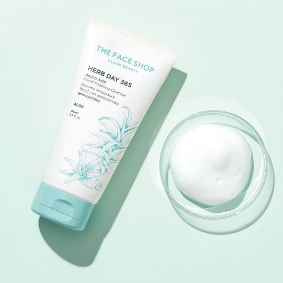 The Face Shop Other - The Face Shop Herb Day 365 Amino Acid Aloe Vegan Facial Foaming Cleanser